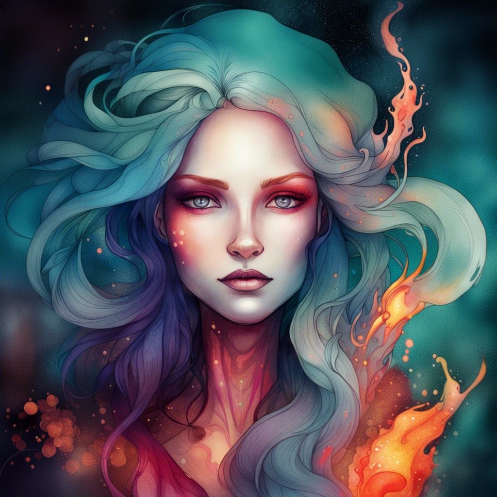 Flame Witch in Alcohol Ink Style