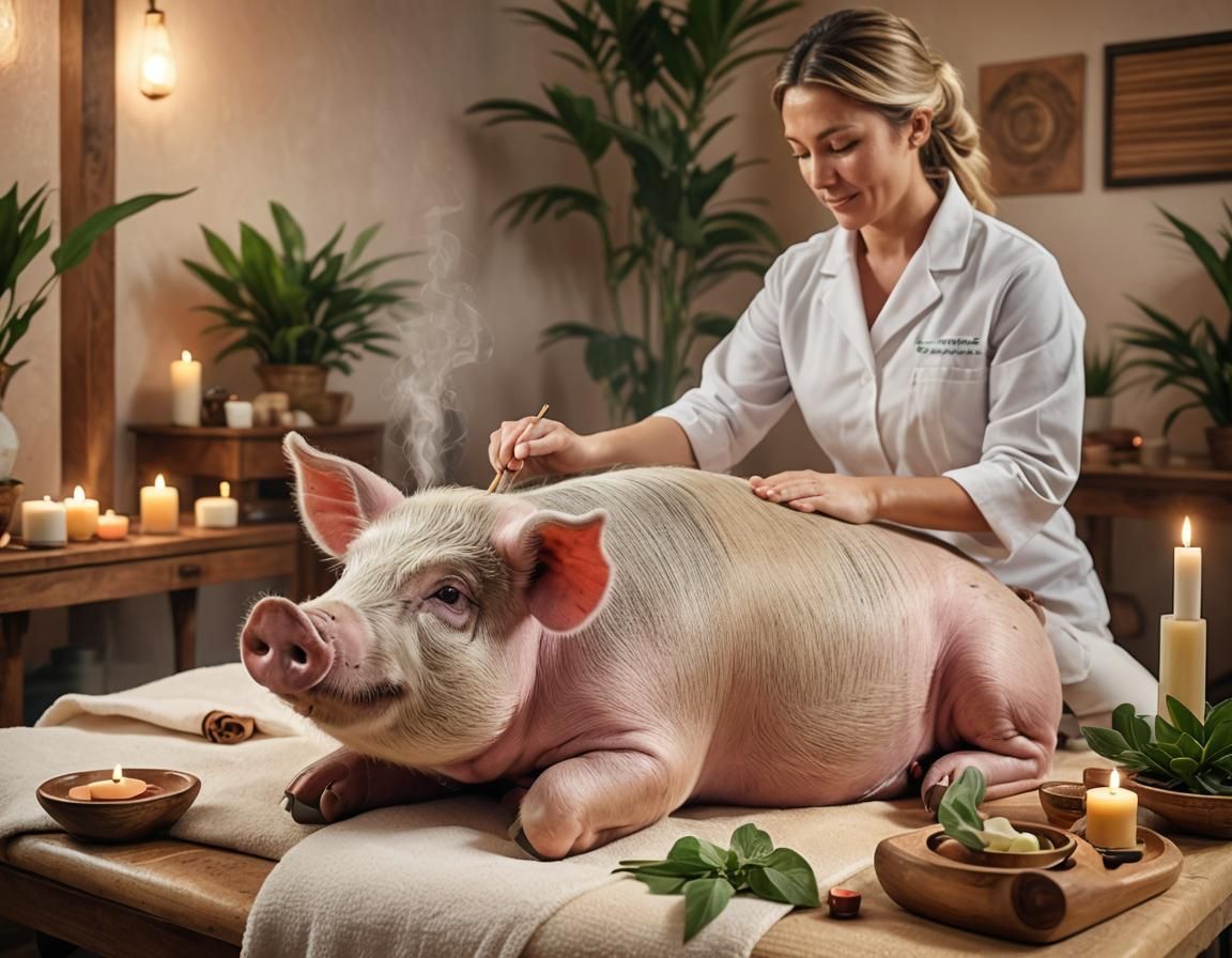 Pig Relaxation: Massage in Digital Illustration Style