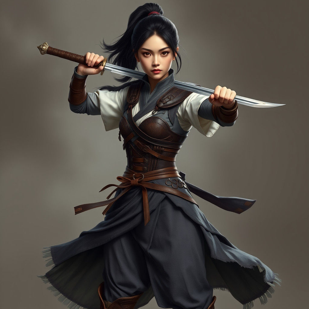 Young Warrior Girl with Sword in Fantasy Illustration