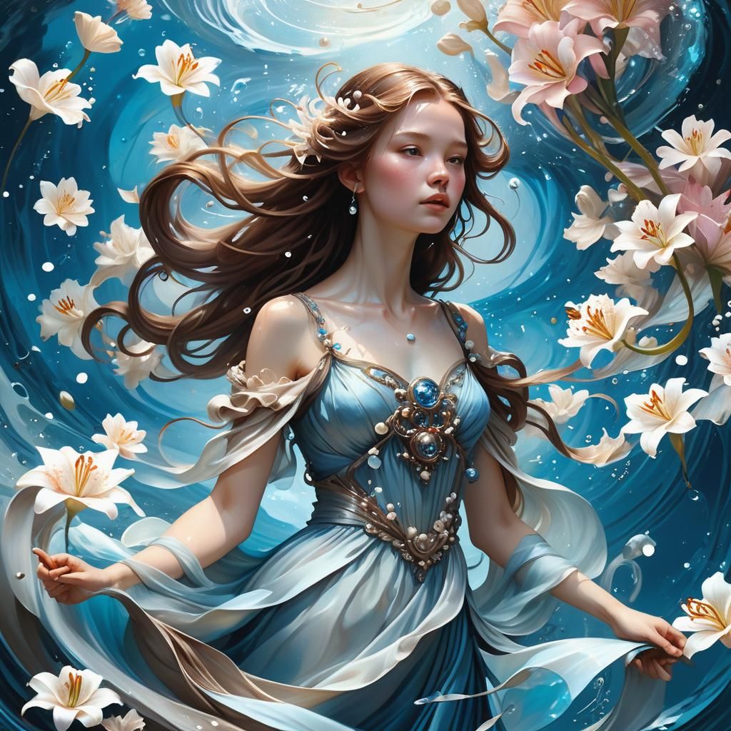 Fantasy Lady in Water Vortex, Digital Art