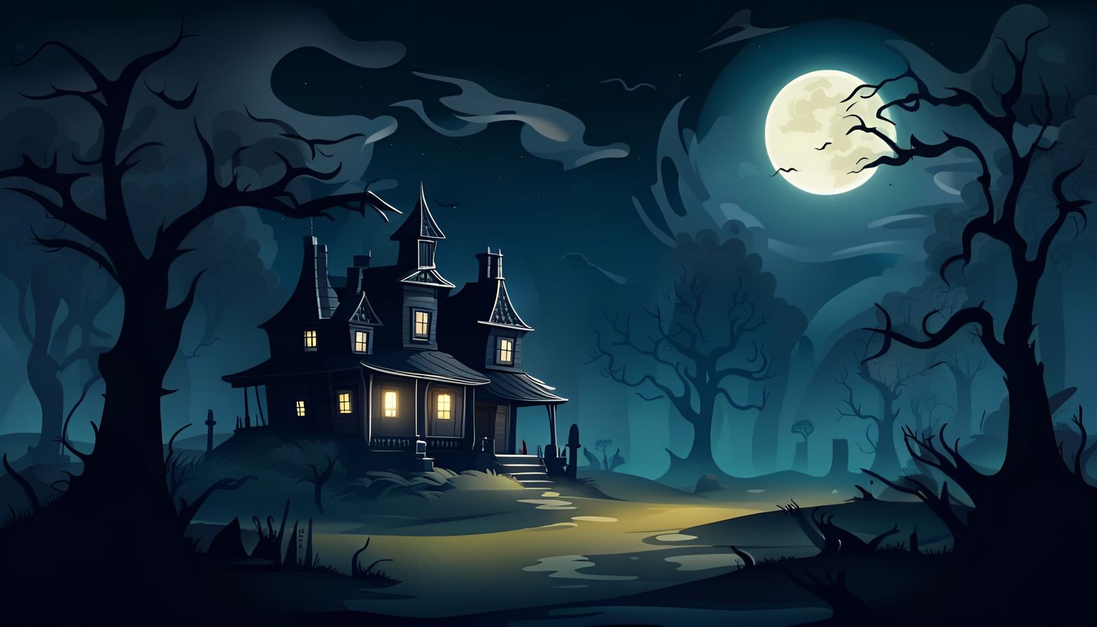Spooky House in Dark Fantasy Vector Scene