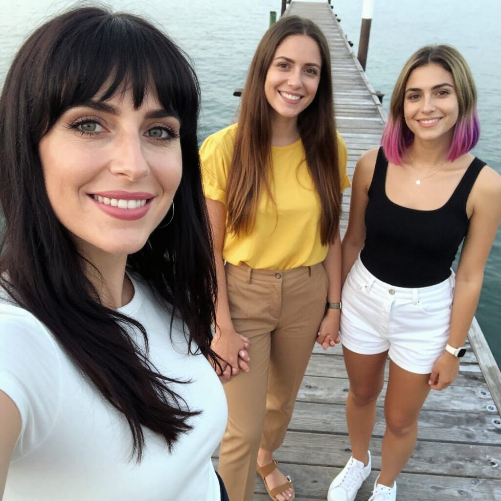 Three Women Saying Goodbye on a Jetty