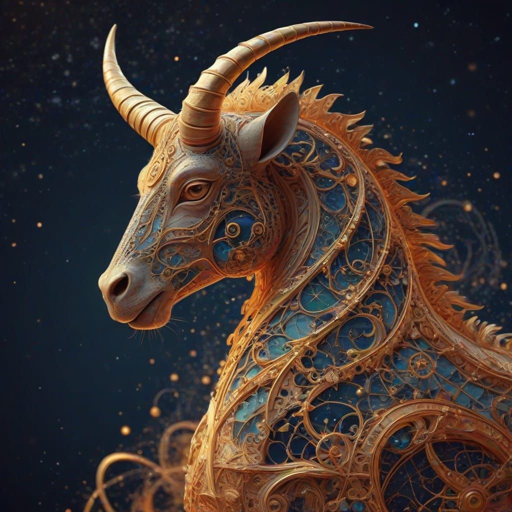 Capricorn Zodiac Sign with Constellation in Zentangle Style