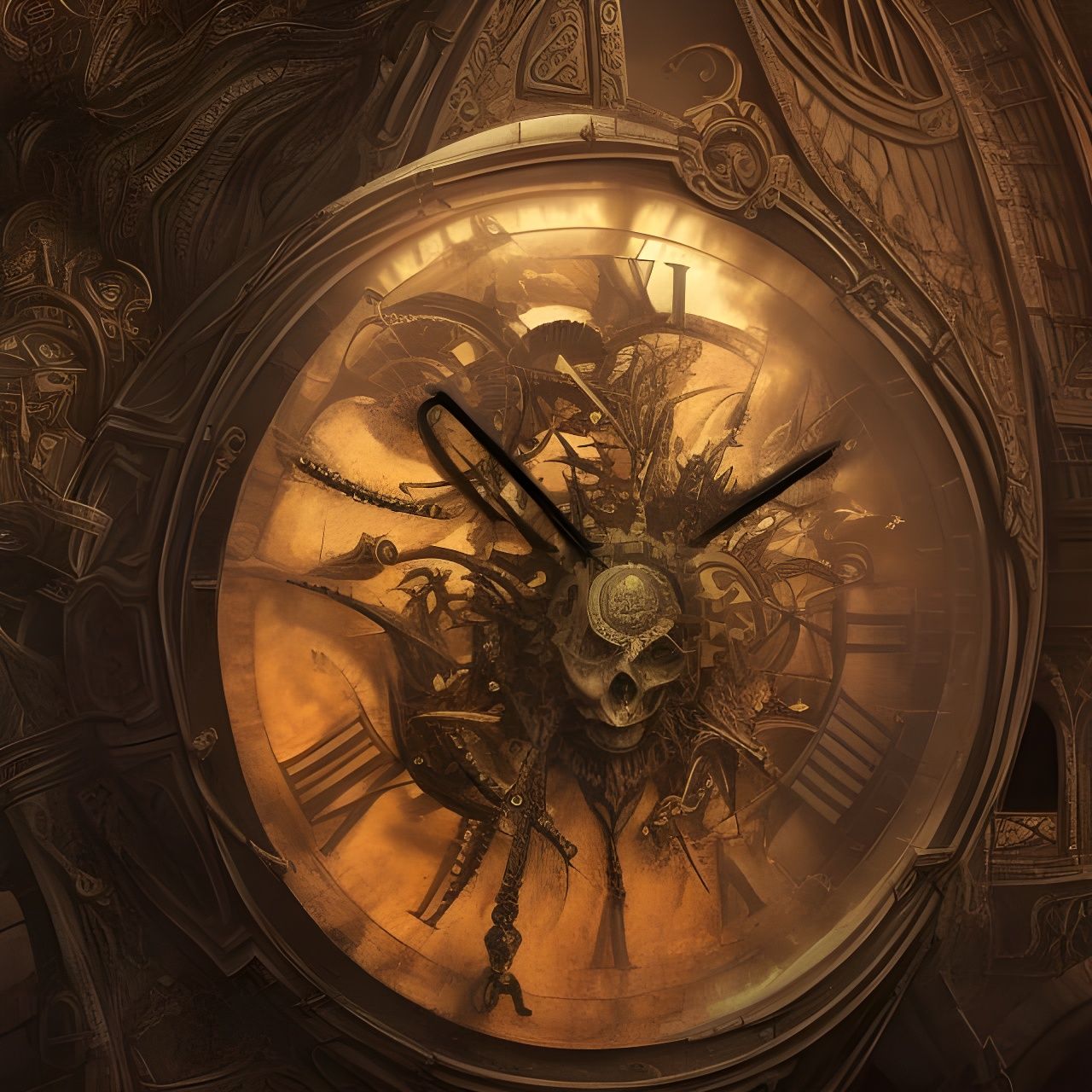 Ornate Infernal Clock in Digital Matte Painting Style