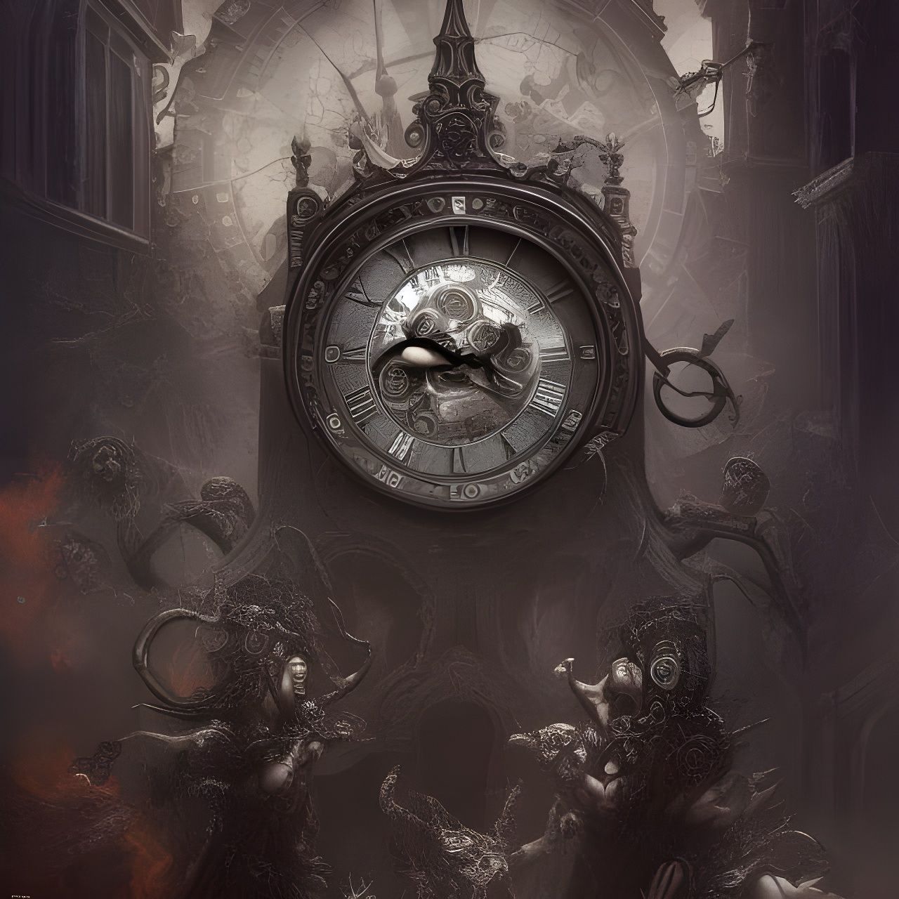 Ornate Infernal Clock: A Digital Masterpiece