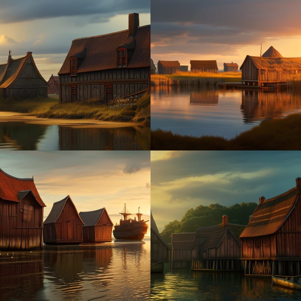 Danish Fishing Village in Art Nouveau Style