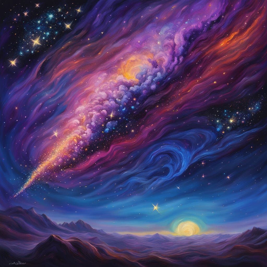 Surreal Comet's Night Flight: Abstract Expressionism