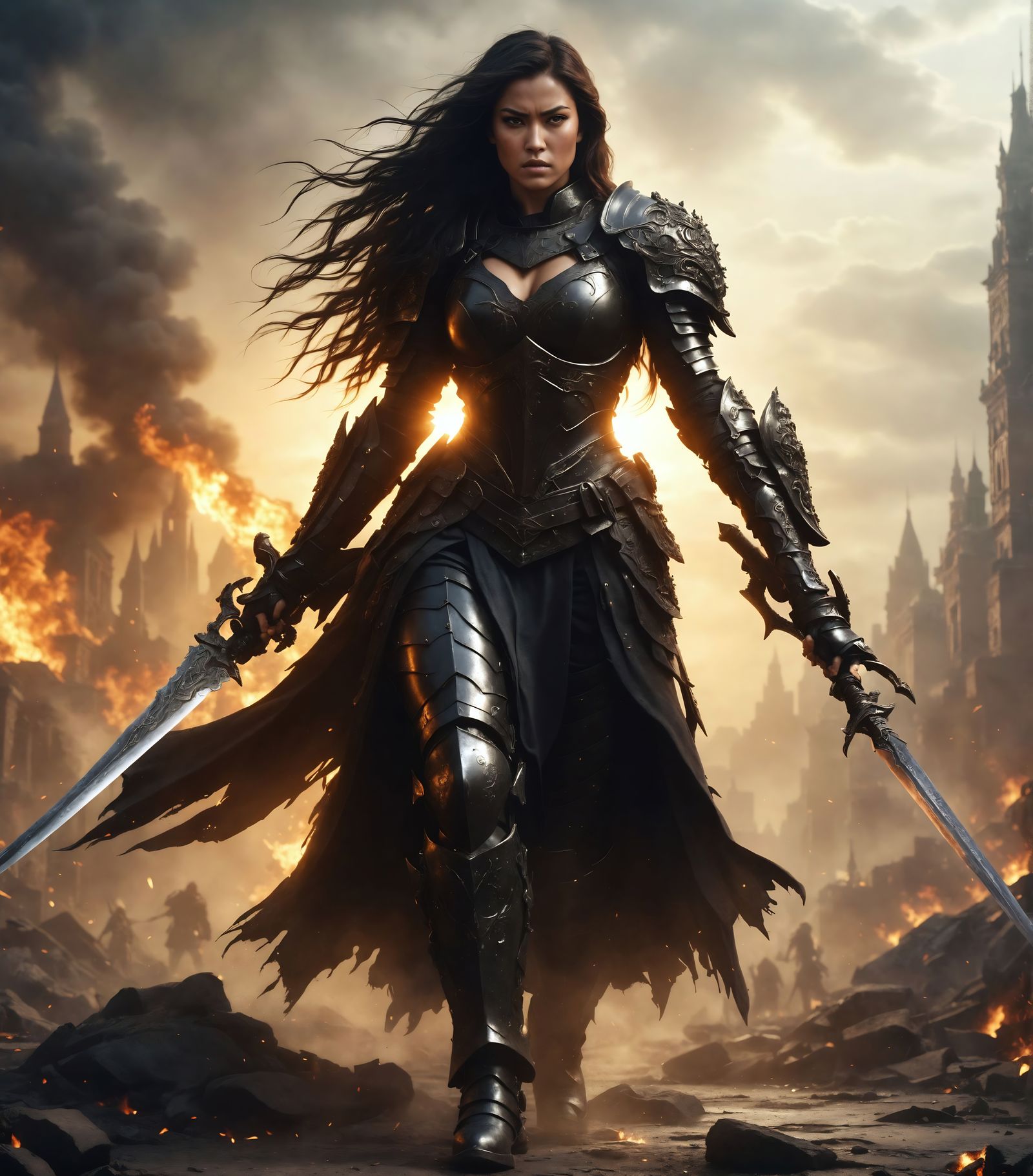 Female Warrior in Industrial Wasteland