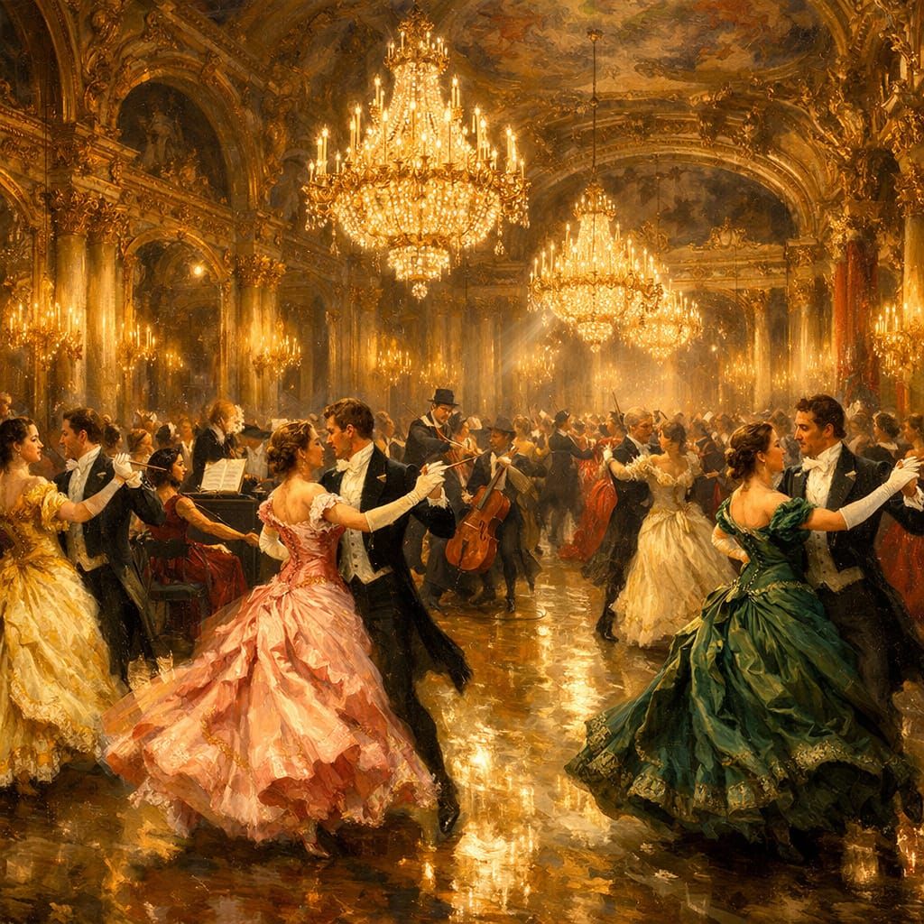 Aristocratic Ball in a Lavish 19th Century Ballroom
