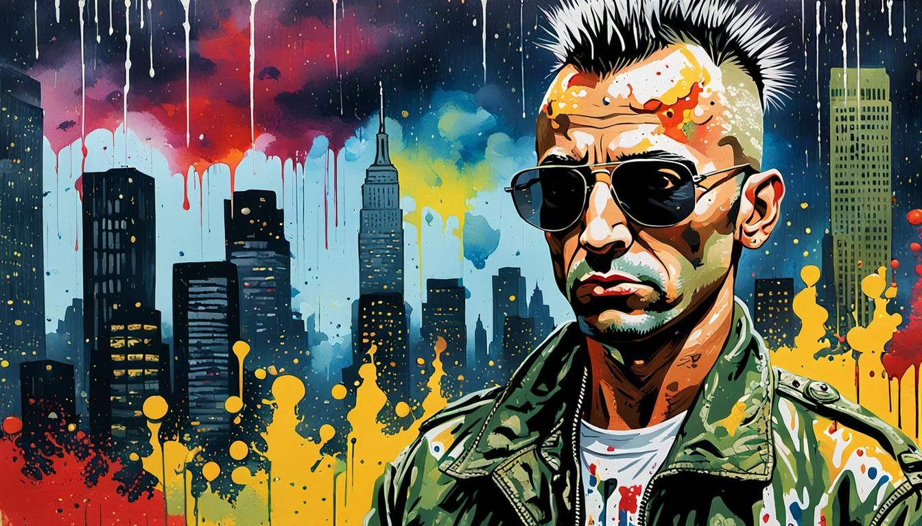 Travis Bickle Pop Art Portrait in NYC Rain
