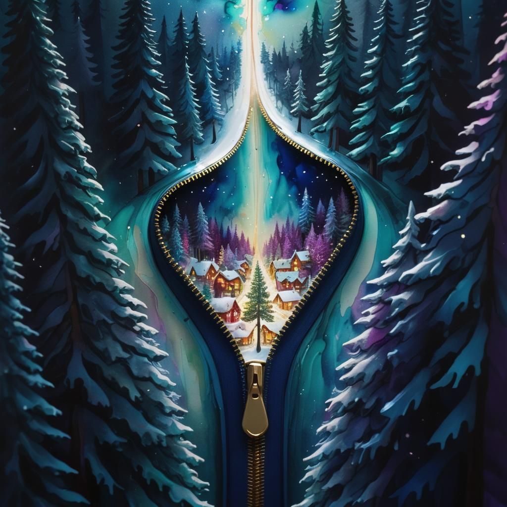 Surreal Pine Forest Reveal with Glowing Miniature Town