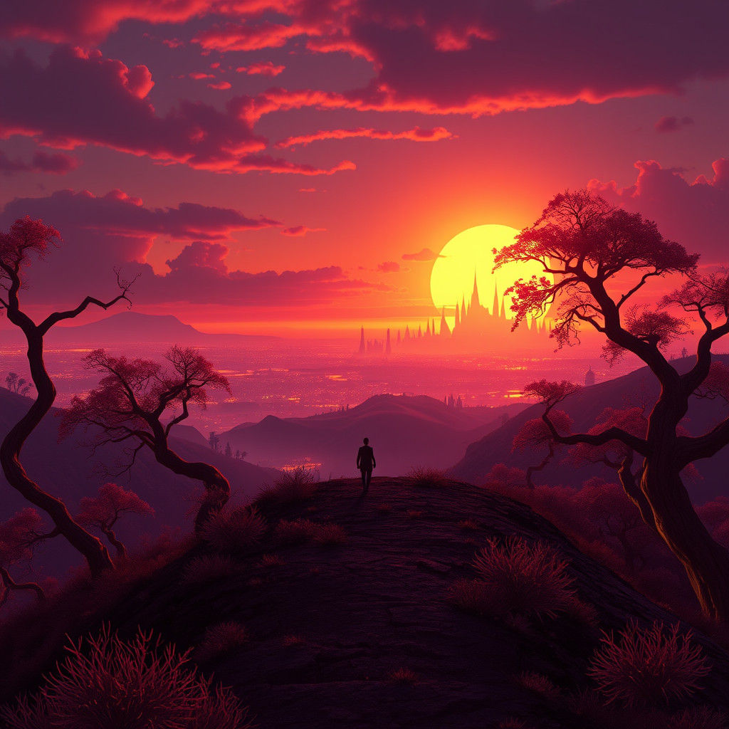 Ethereal Sunrise Cityscape: Fantasy Concept Art