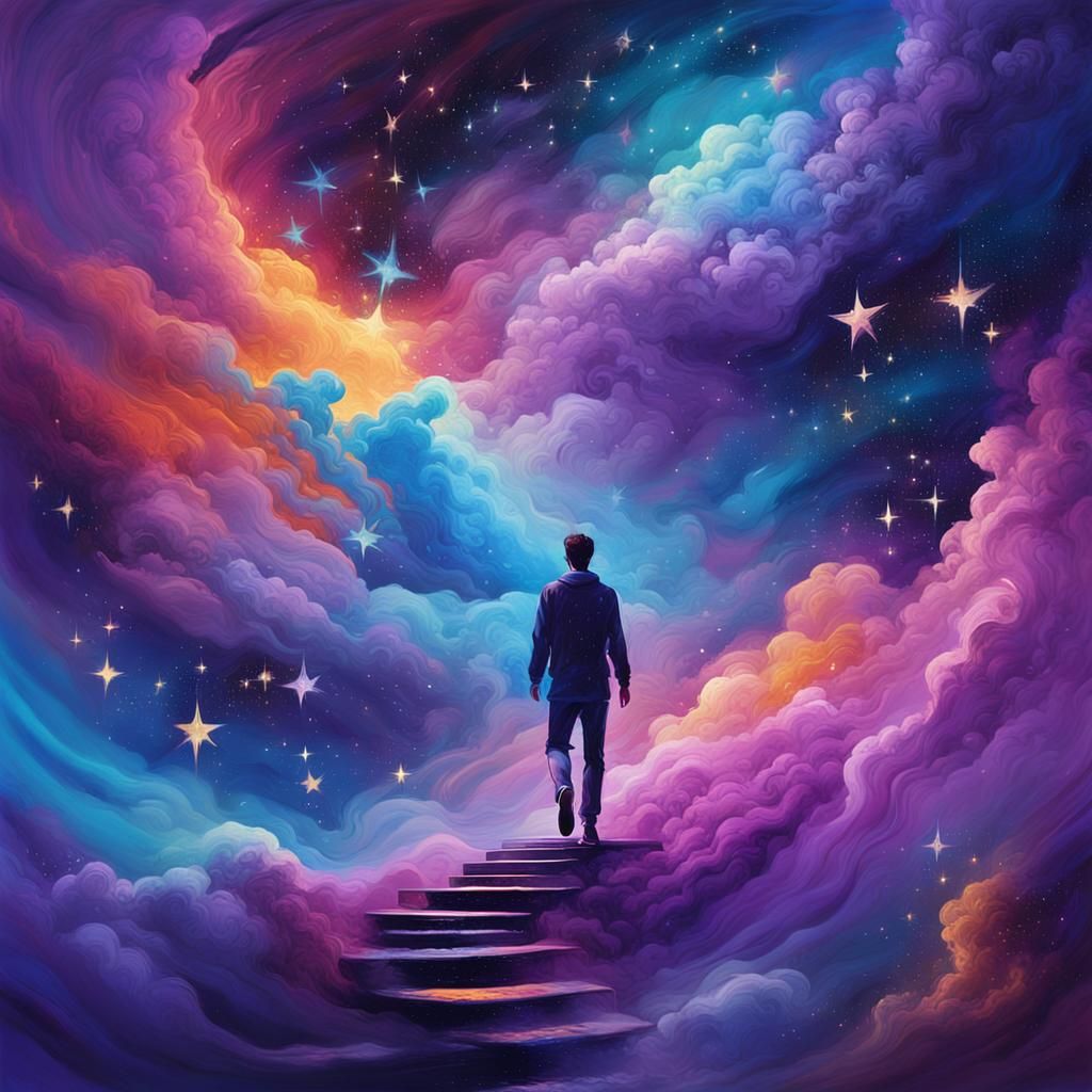 Figure Stepping into Infinite Void in Abstract Expressionism