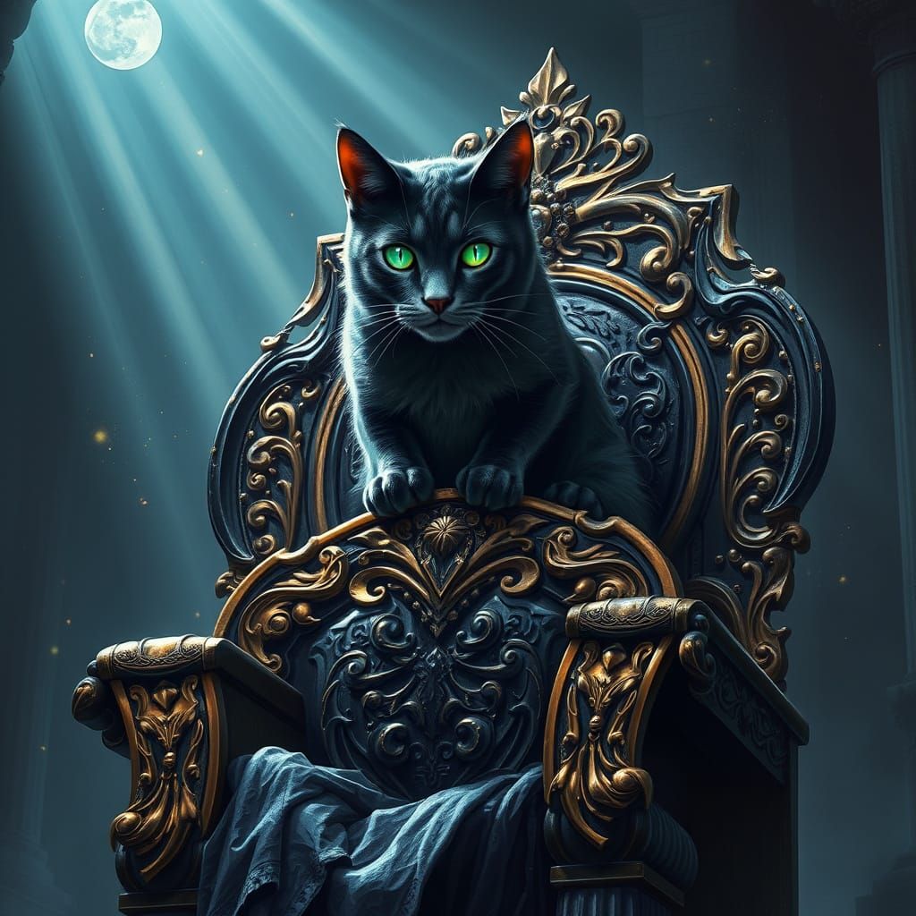 Majestic Feline on Ornate Obsidian Throne