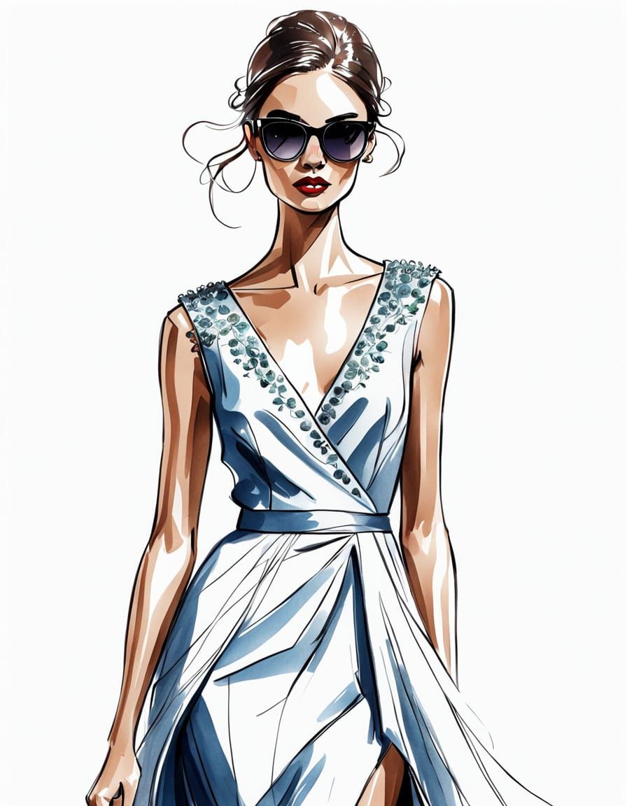 Glamorous Runway Model in a Sparkling Evening Gown