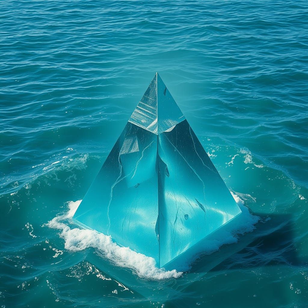 Crystal Pyramid Rises from the Turquoise Ocean in Ethereal B...
