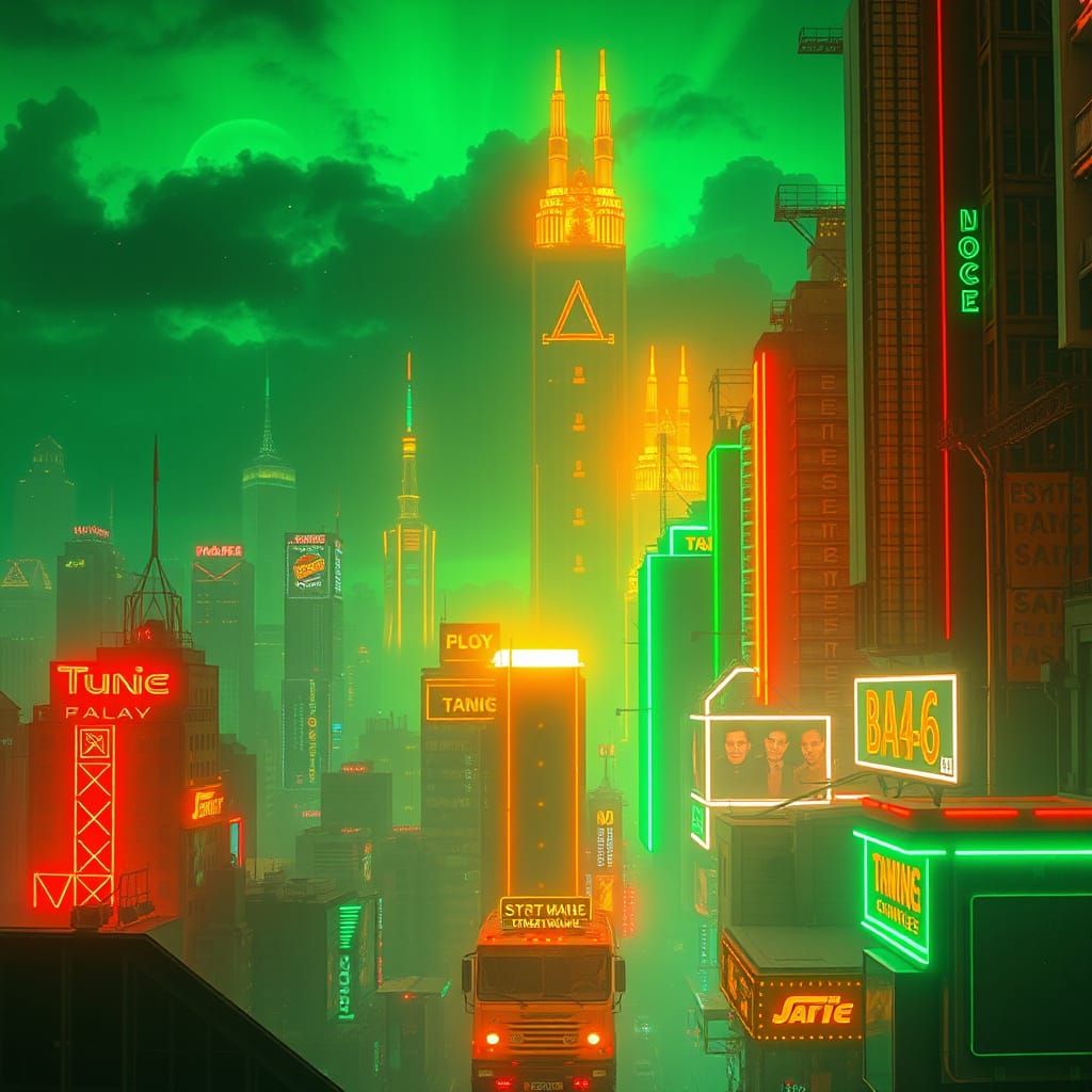 Synthwave Cityscape with Neon Lights