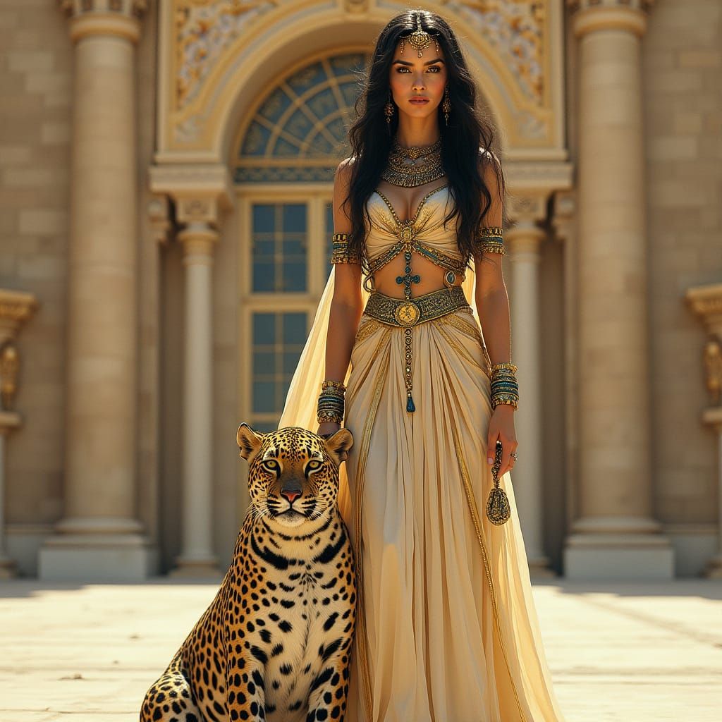 Egyptian Goddess with Leopard, Art Nouveau Style