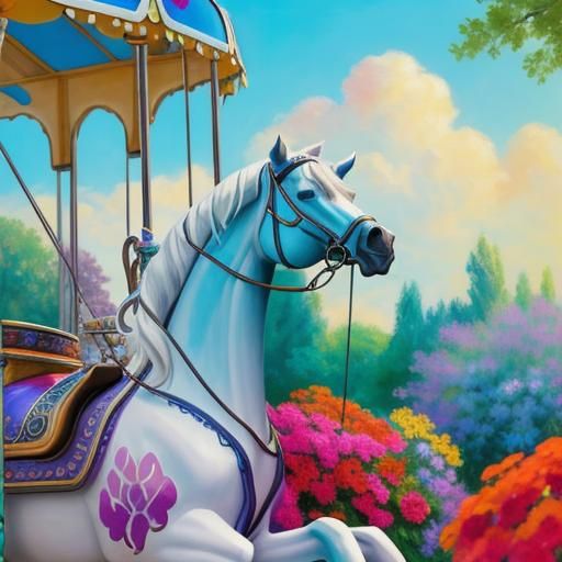 Carousel Rocking Horses in Impressionist Oil Painting