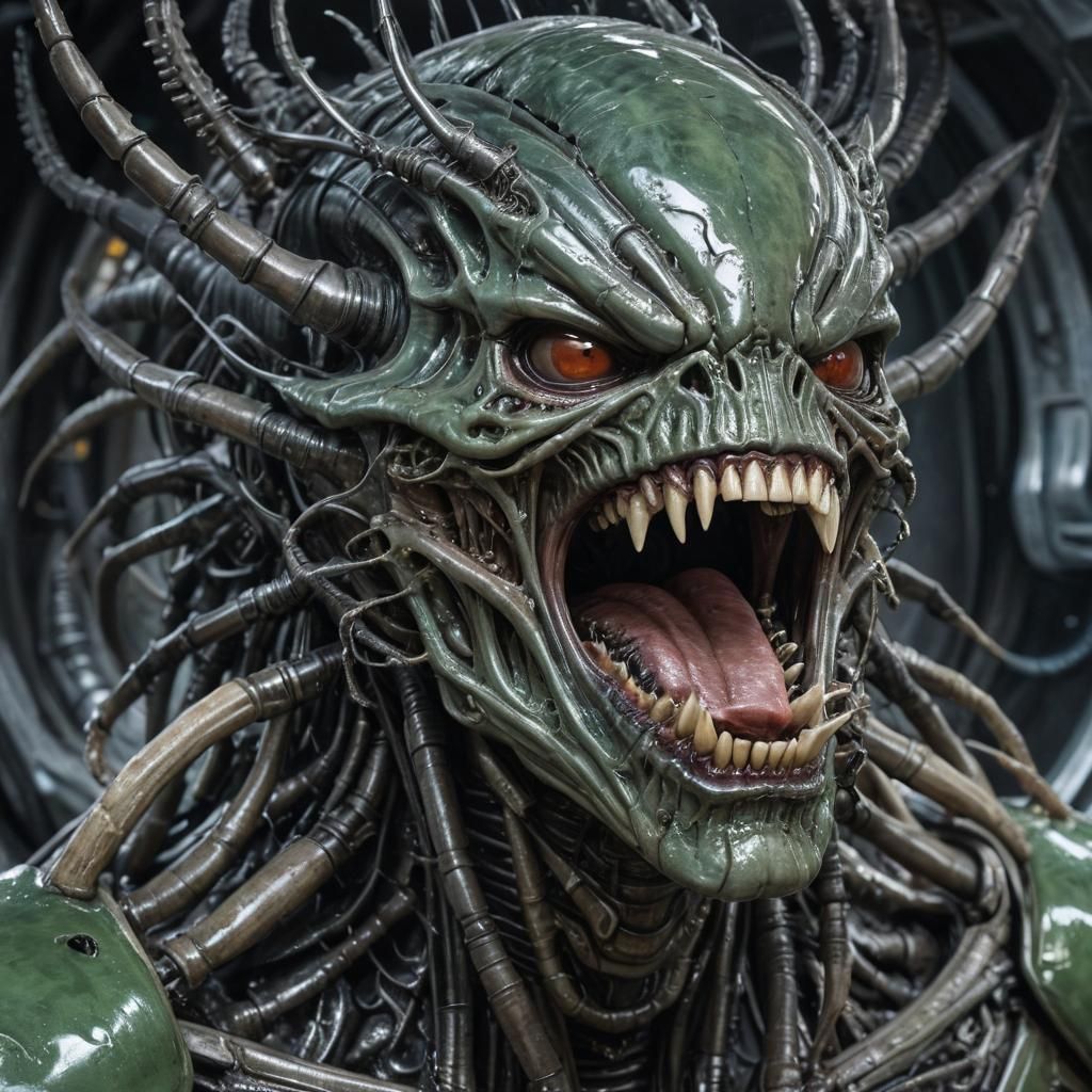 Humanoid Insect Attack in HR Giger Style