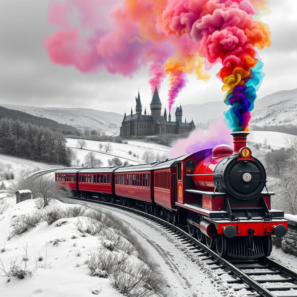 Photorealistic Hogwarts Train in Winter Wonderland