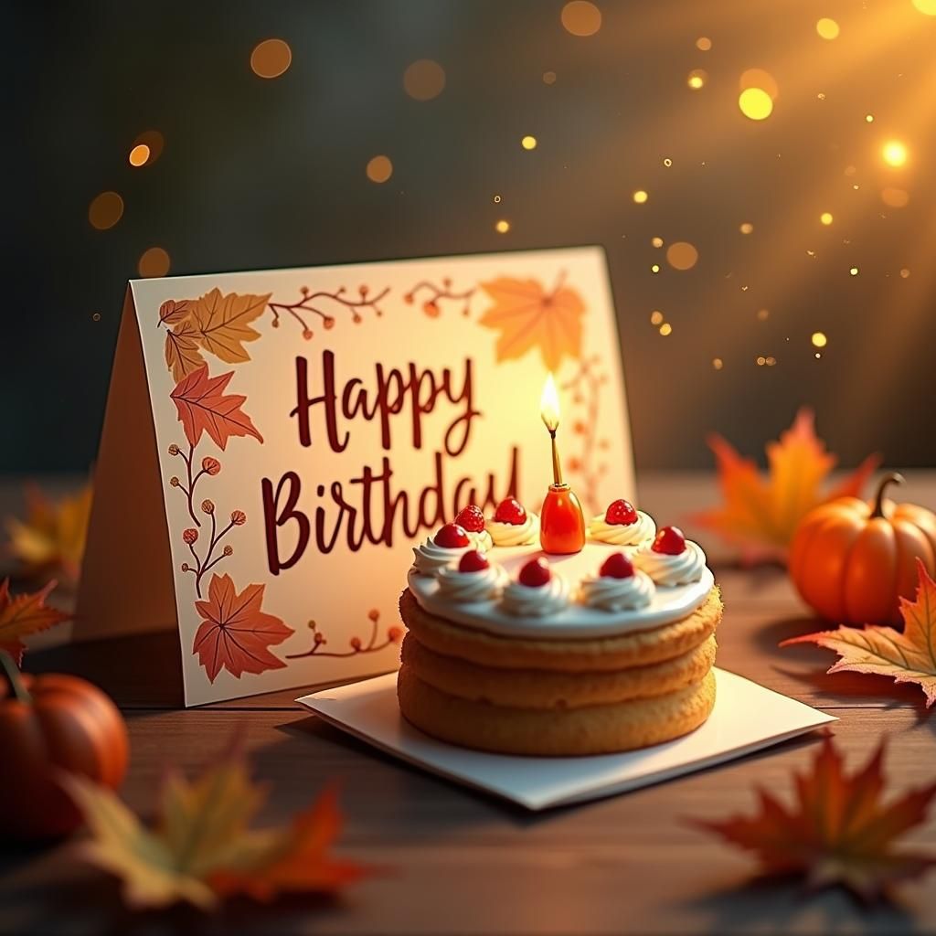 Whimsical Autumn Birthday Card and Cake