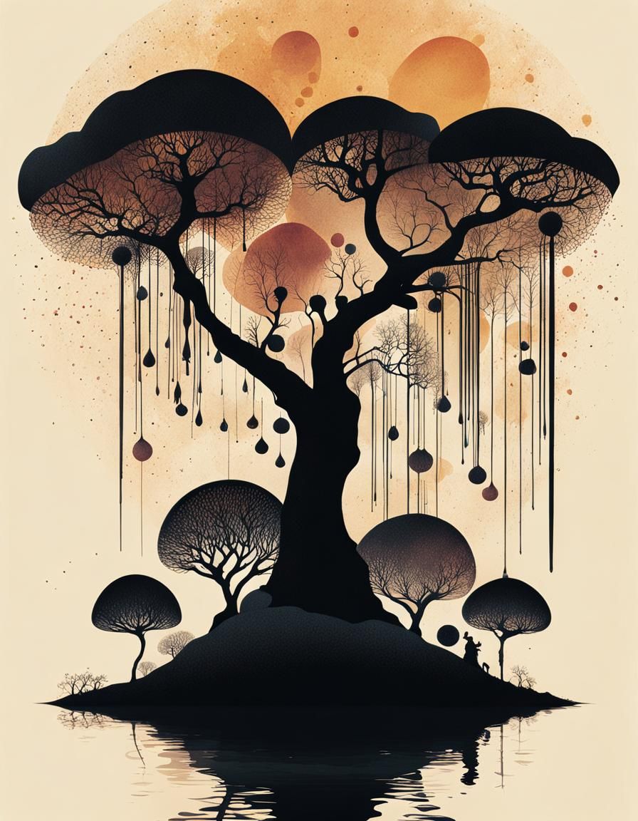 Ink Splatter Art: Surreal Neuronal Landscape