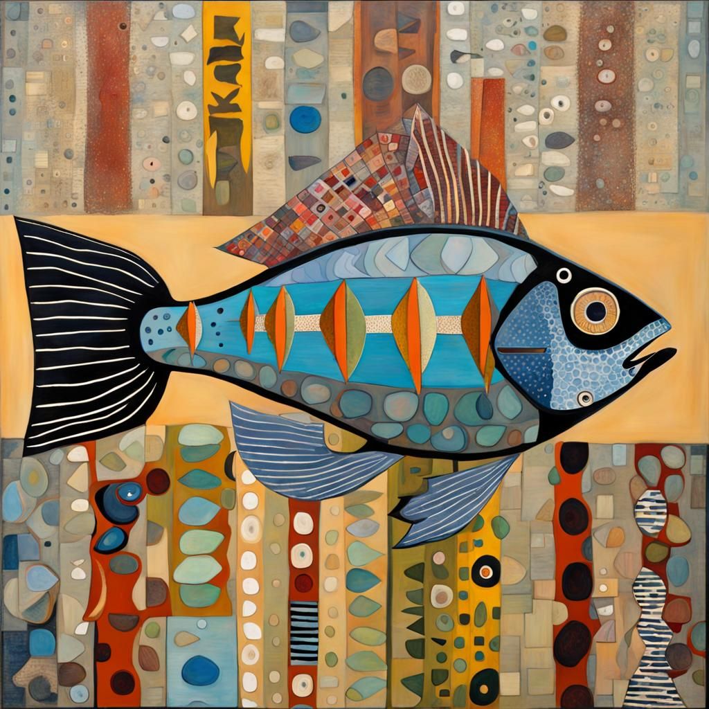 Fish Artwork in Folk Art Style