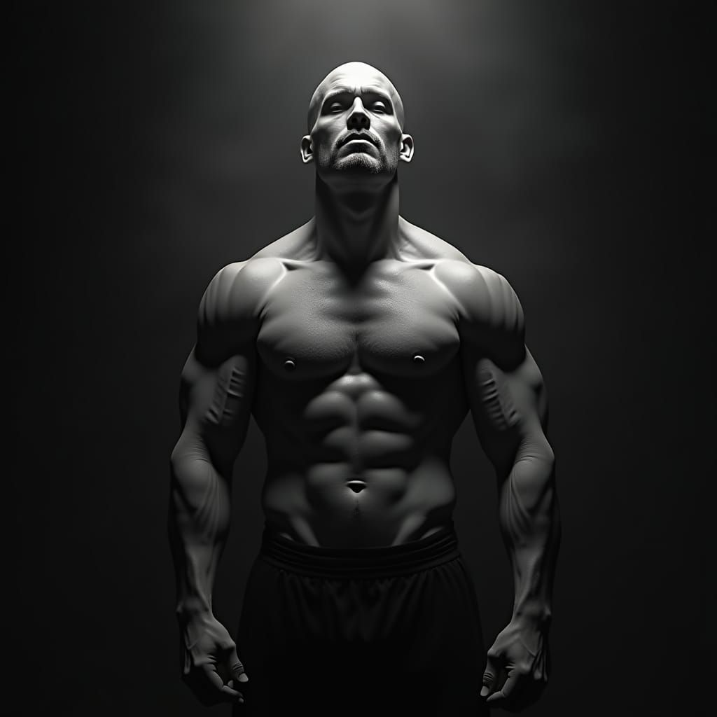 Grayscale Portrait of a Stoic Muscular Man