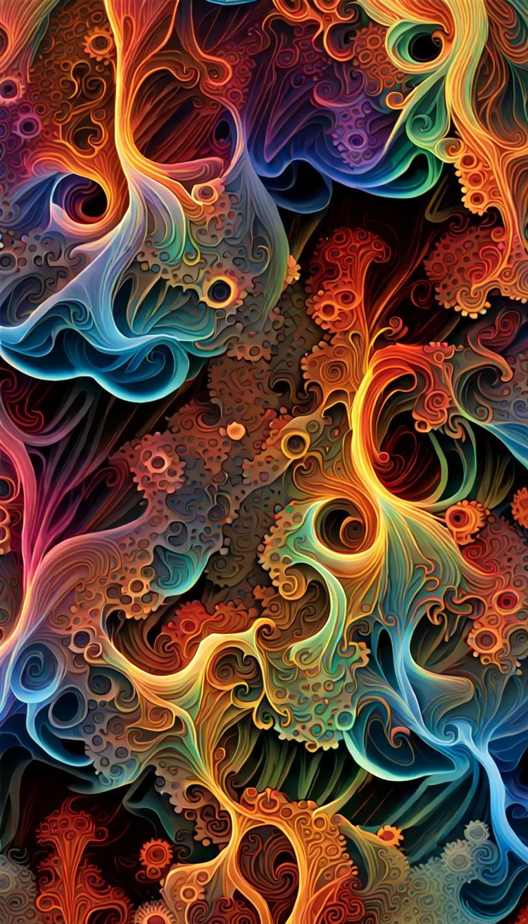 Iridescent Smoke Toroids in Fractal 3D Illustration
