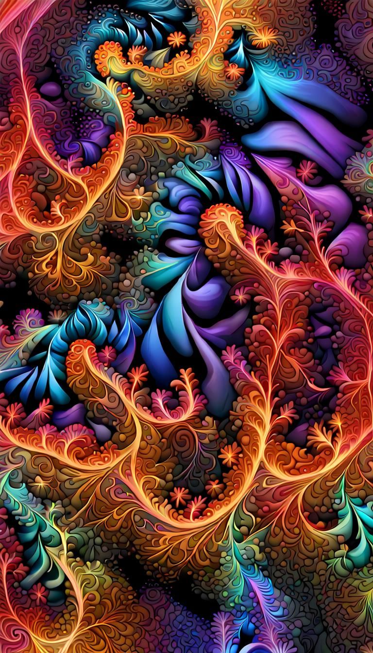 Iridescent Smoke Toroids in Maximalist 3D Style