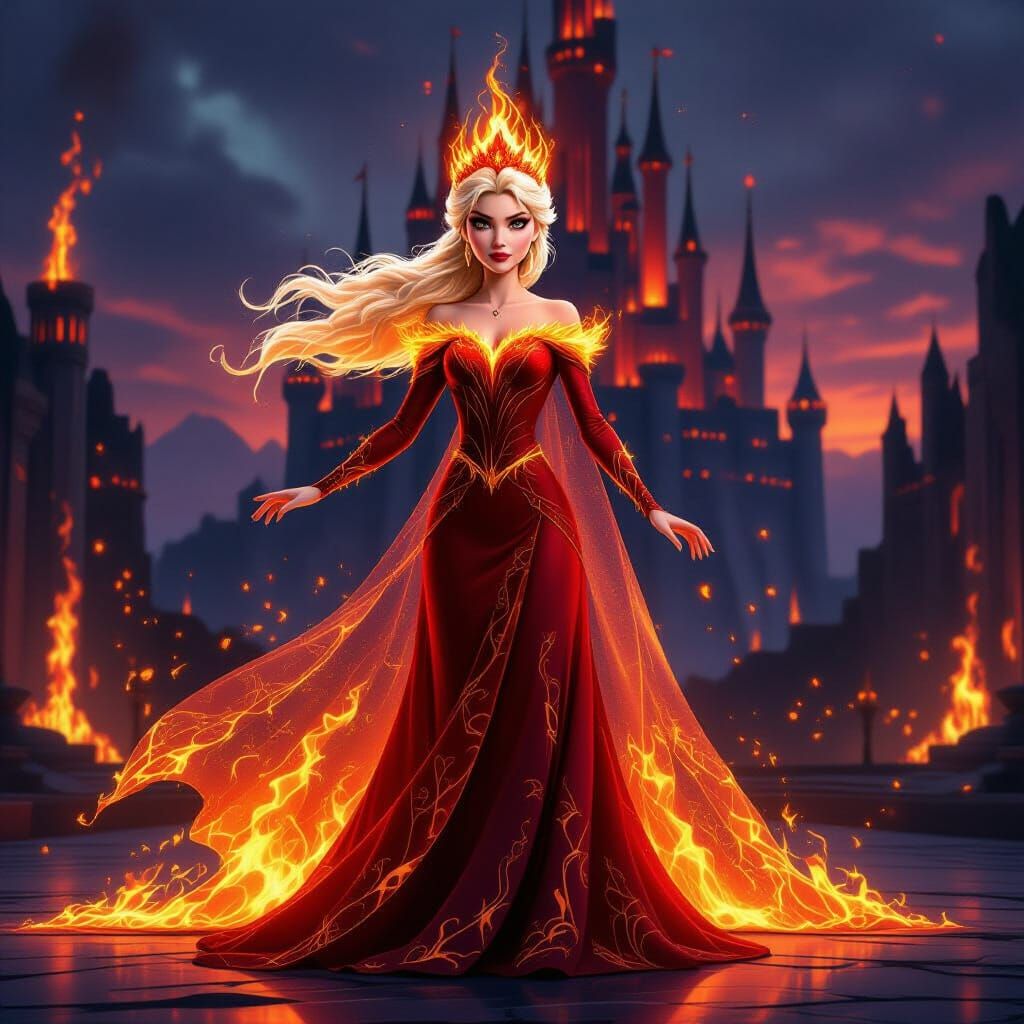 Flame Queen Commands Living Fire in Fiery Castle