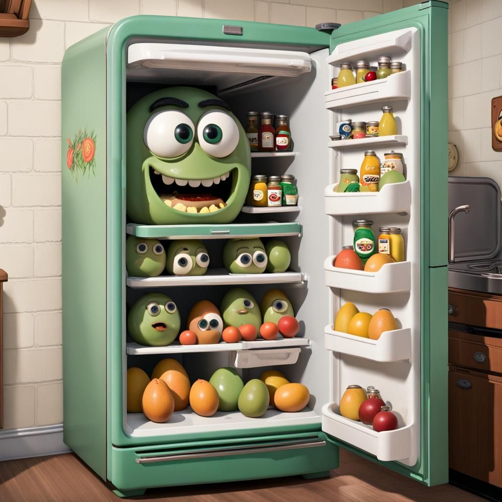 Vintage Fridge with Googly Eyes, Toon Style