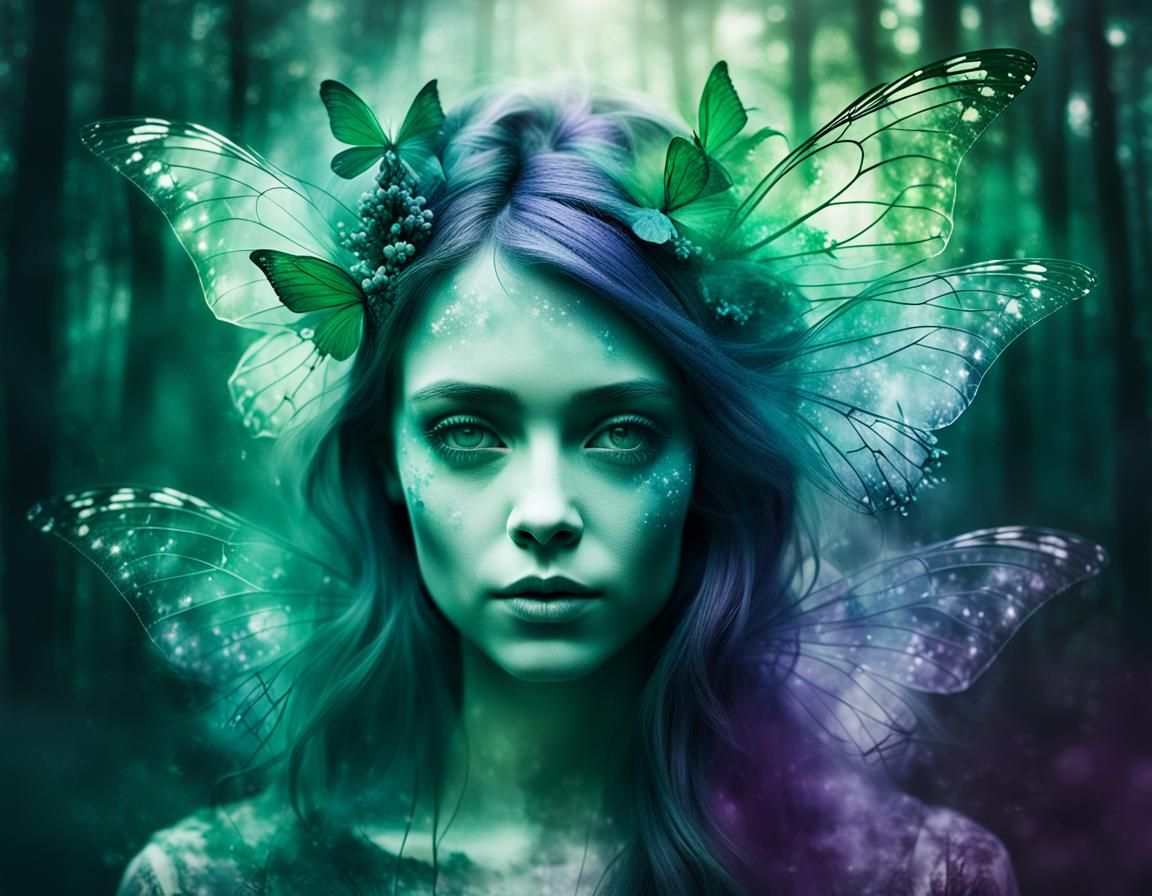 Ethereal Dark Fairy Double Exposure Portrait