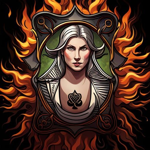 Sinister Medieval Fire Pattern Line Art Design