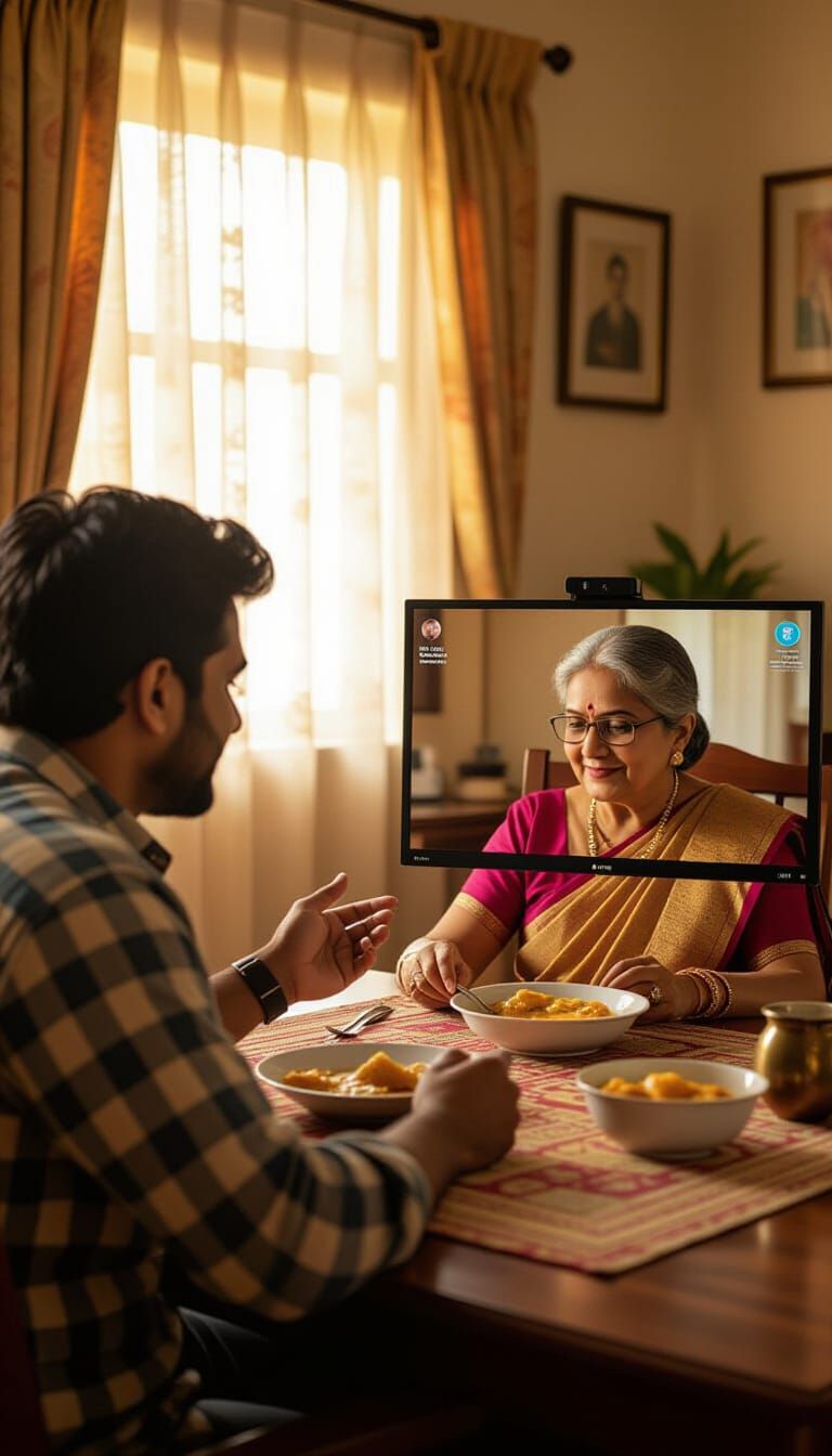 Elderly Parents Eating: A Bollywood-Style Scene