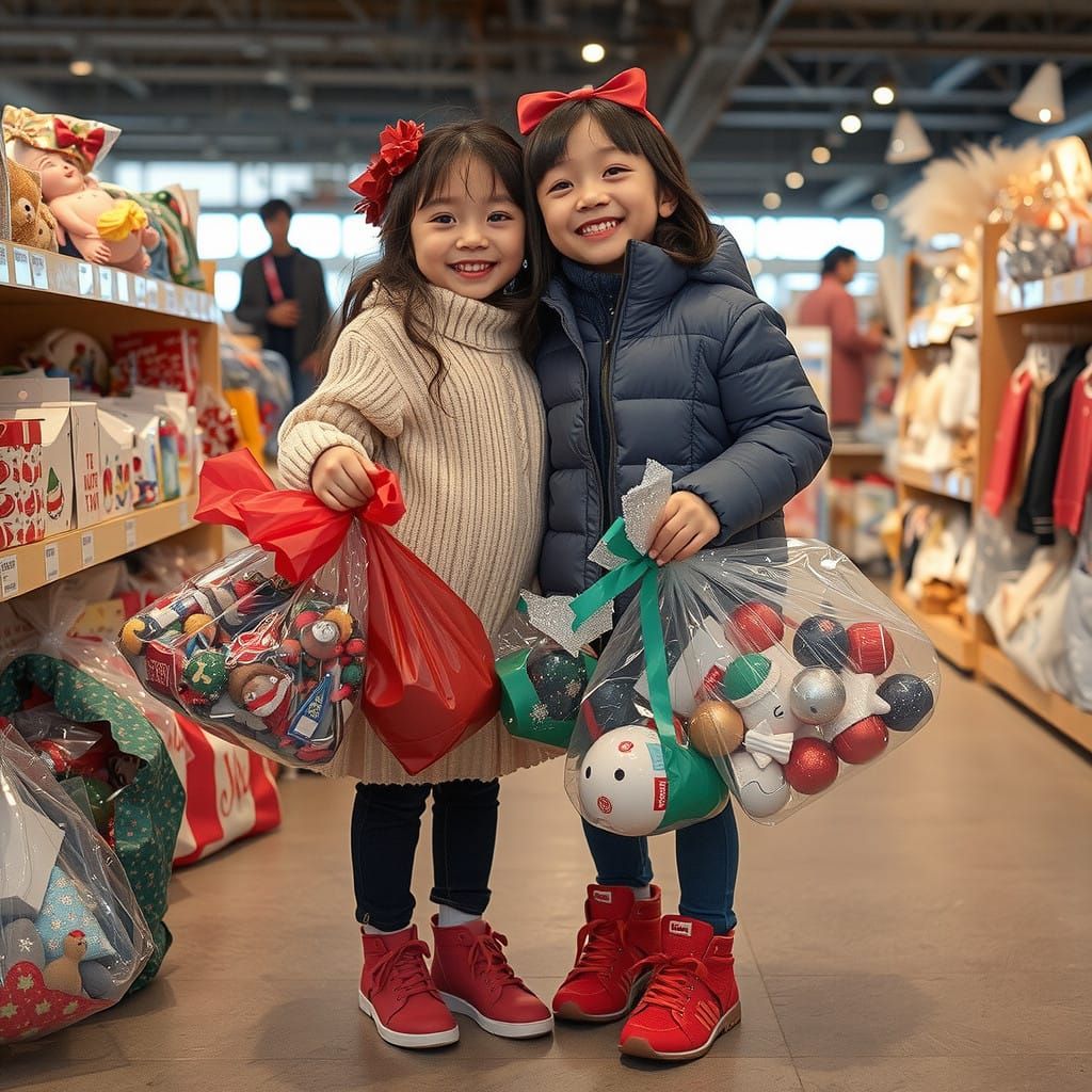 Sisters Unite in Holiday Cheer, Caught in a Vibrant Departme...