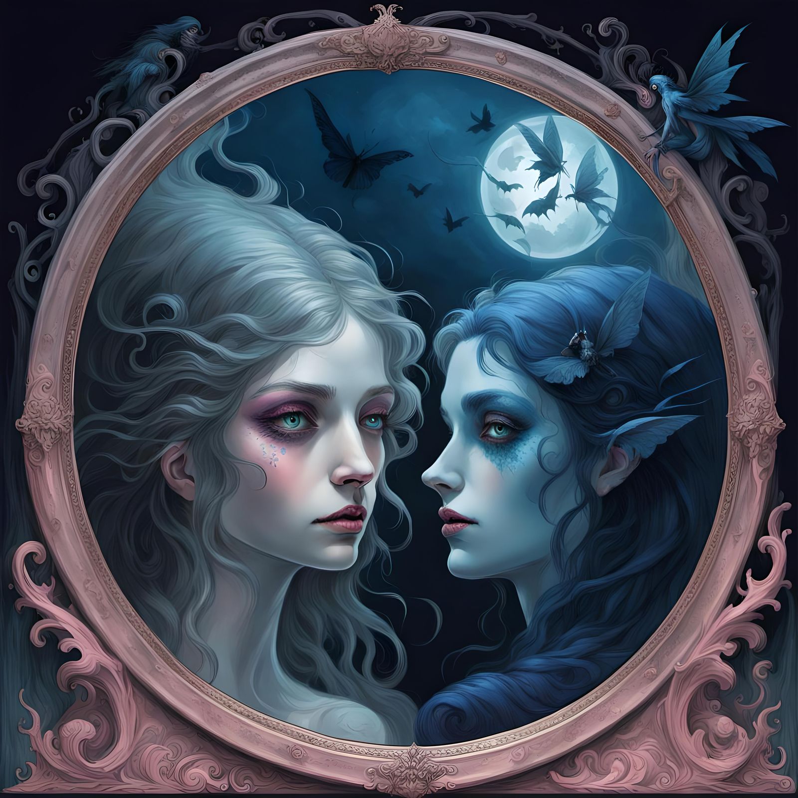 Kind Witch Face Mirrored with Fairy, Horror Style