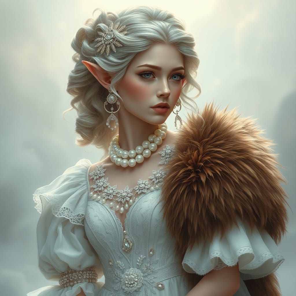 Ethereal Elf in Dreamlike Landscape, Pre-Raphaelite Style