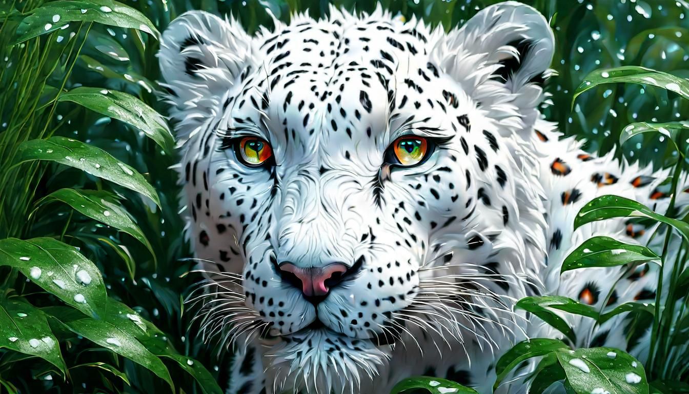 White, albino leopard