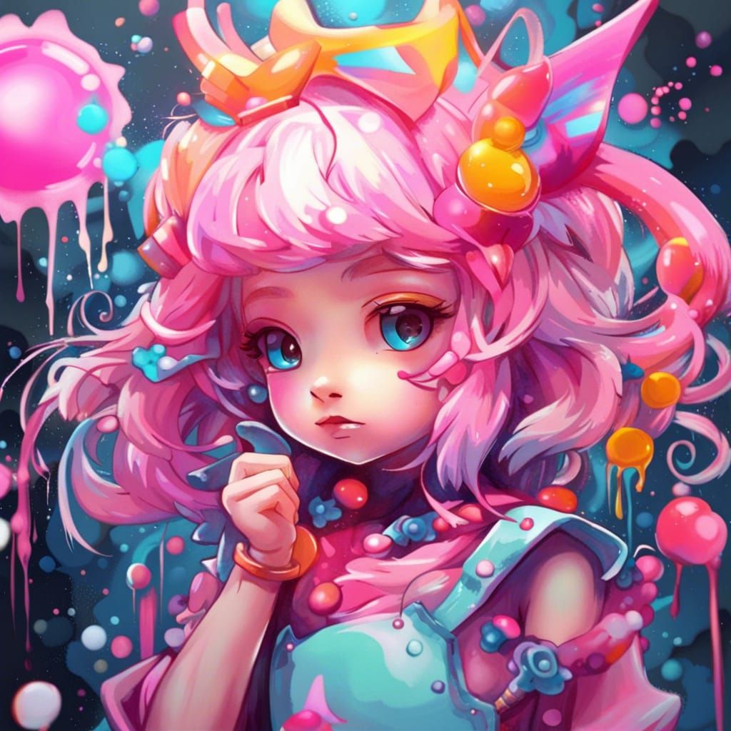 Adorable Magical Girl in Graffiti Splash Art