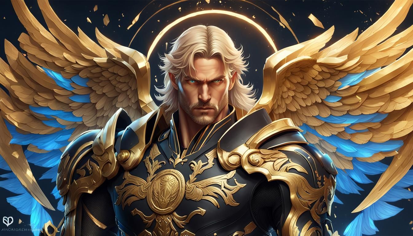 Angel Uriel in Golden Armor, Hyperrealistic Illustration