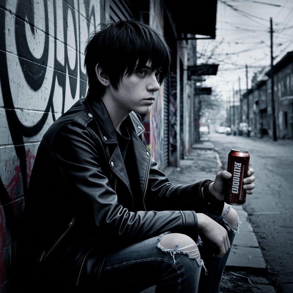 Punk Teenager in Gritty Street Photography Style