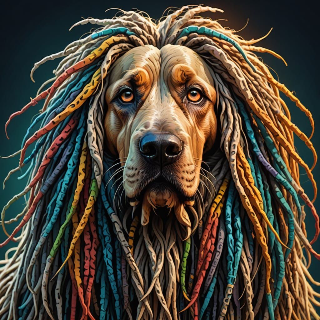 Cartoon Dog with Long Dreadlocks in Digital Art