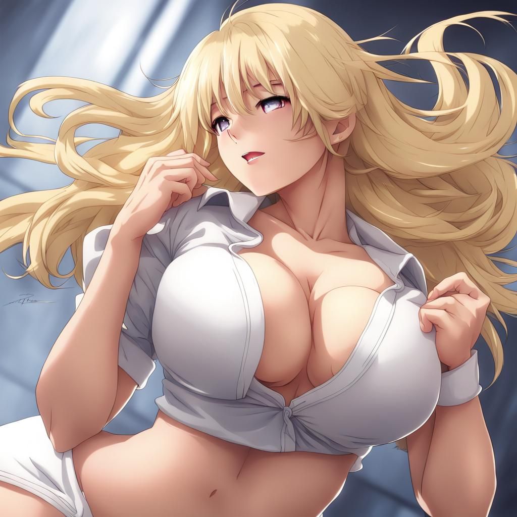 Curvaceous Blonde Woman: Anime-Style Back Pose