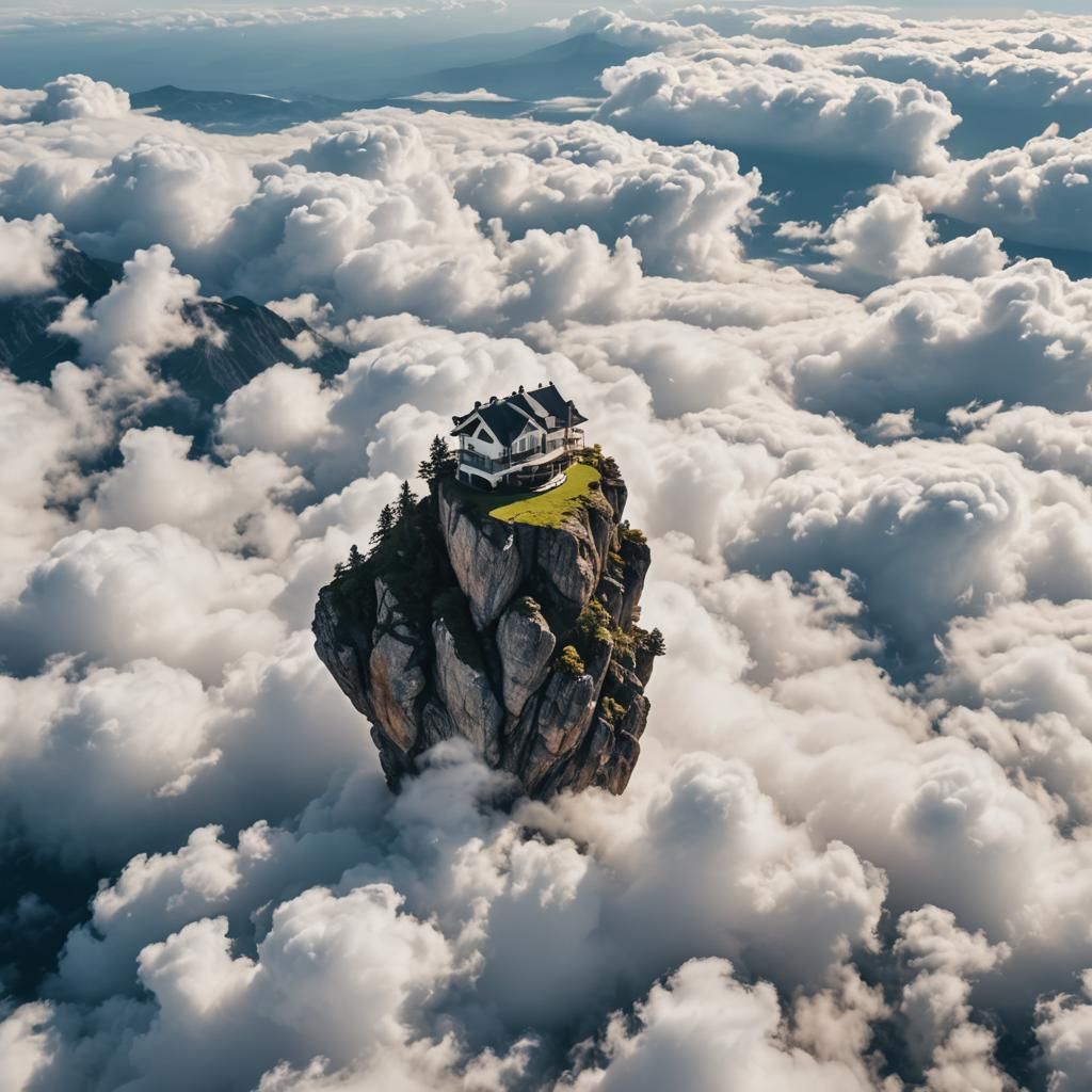Luxury House on Flying Rock in the Clouds