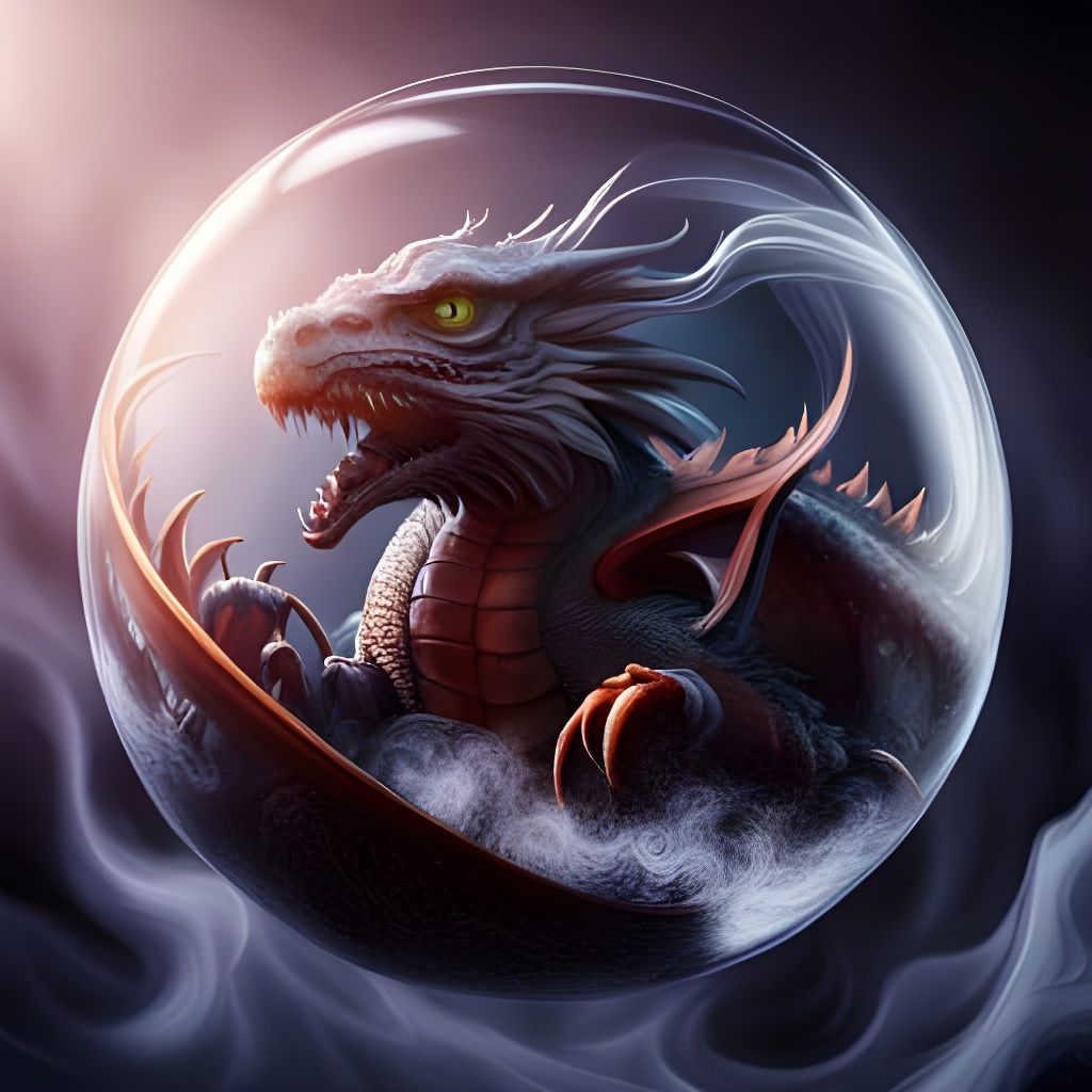Hyperrealistic Dragon in Glass Sphere: Detailed Matte Painti...