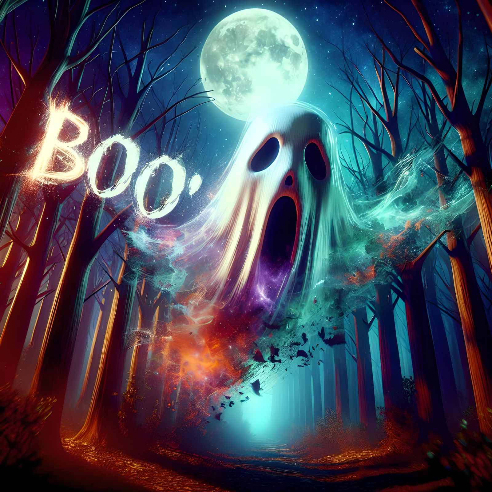 Ghost Shouting Boo in Forest Concept Art