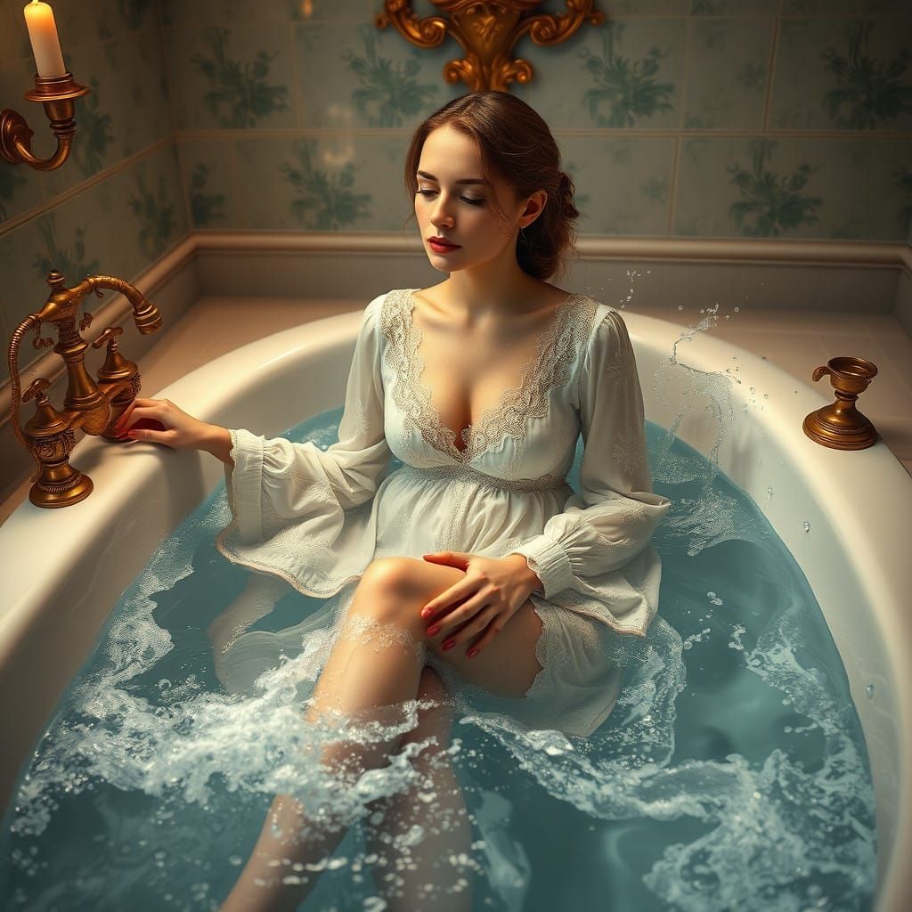 Surreal Beauty Frozen in Time: A Lavish Bath Scene