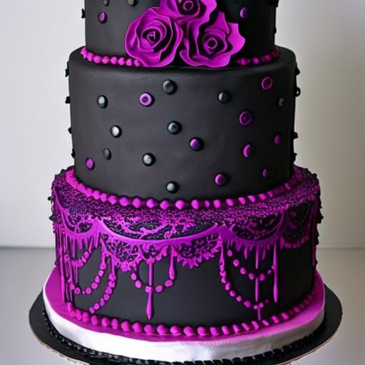 Gothic Rocky Horror Cake with Dark Red Flowers